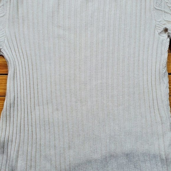 100% Cashmere Hi-Low Asymmetrical Cream Cable Knit Sweater - Sz S - Picture 3 of 12